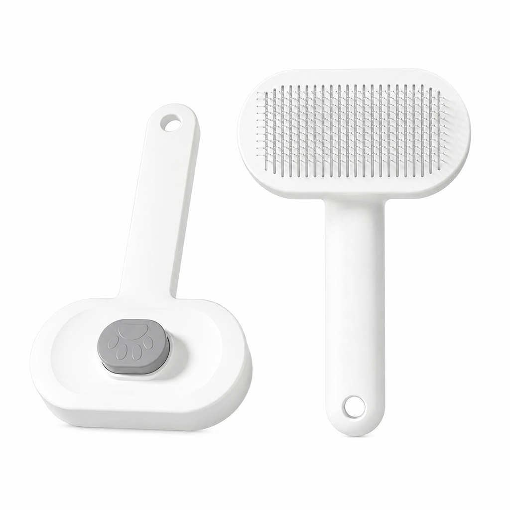 Shed-Free Grooming Brush – self-cleaning slicker brush, front and back