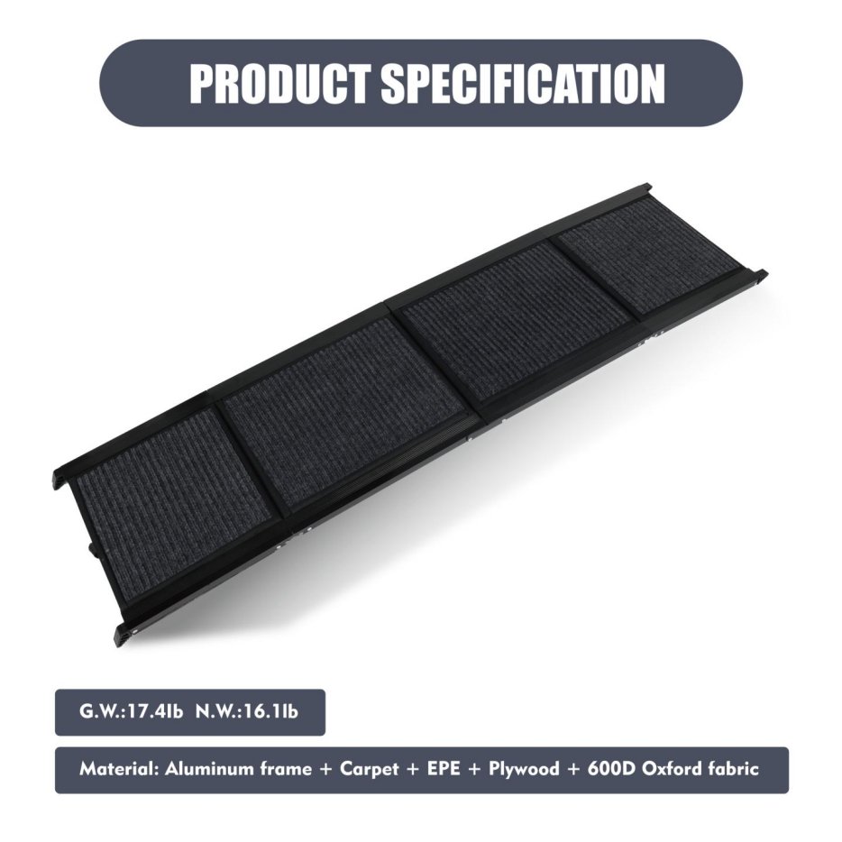 Folding Aluminum Dog Ramp for Cars & SUVs, 65 in