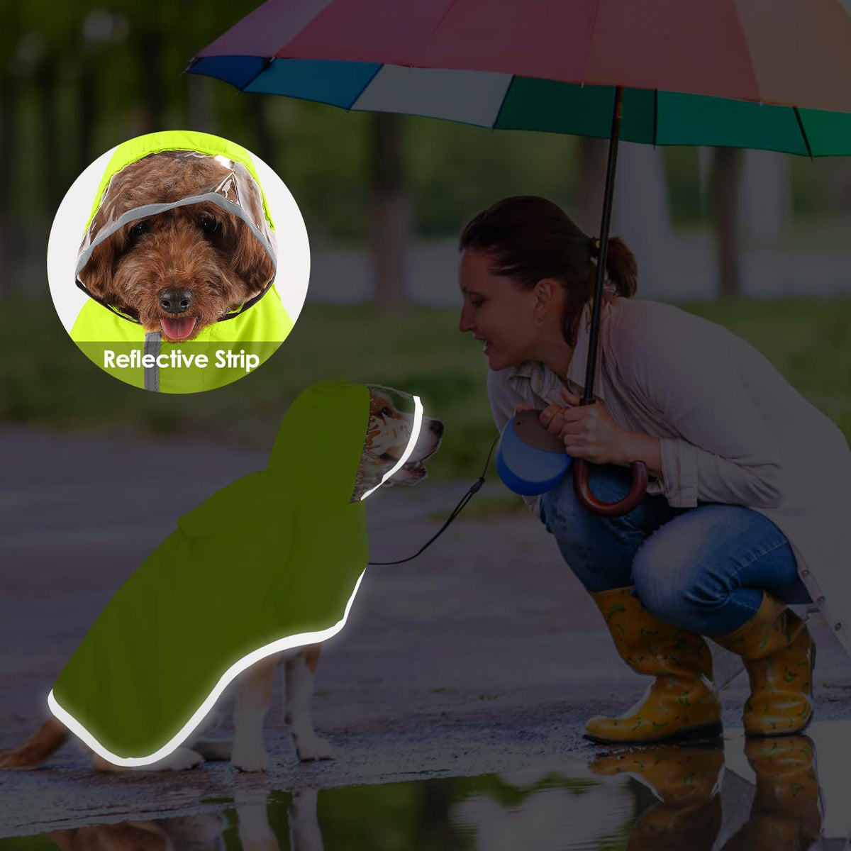 Hooded Dog Raincoat with Leash Opening