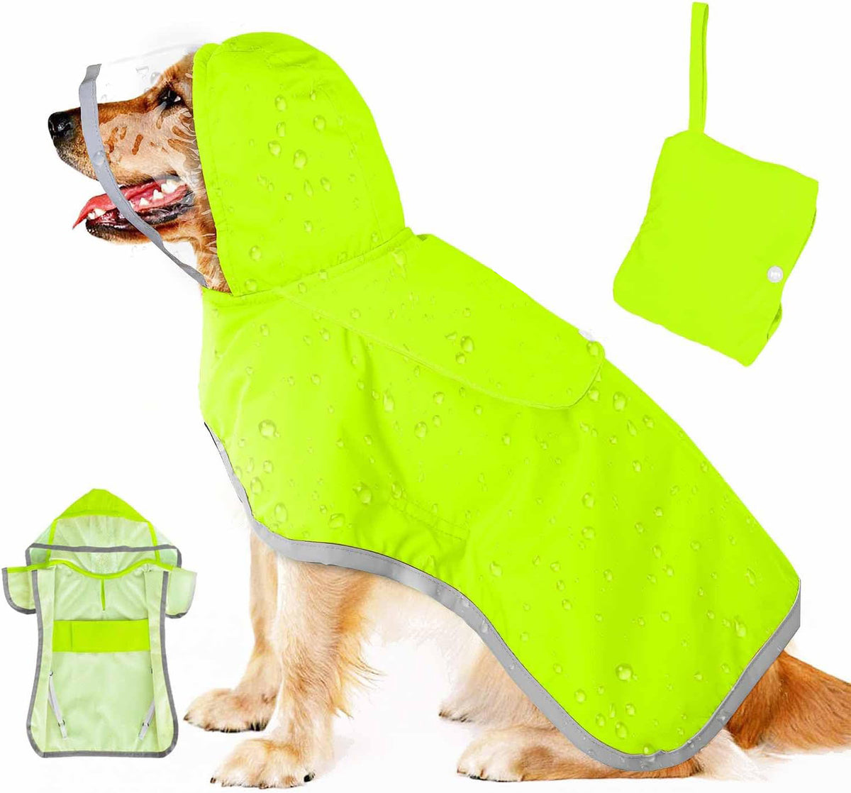 Hooded Dog Raincoat with Leash Opening