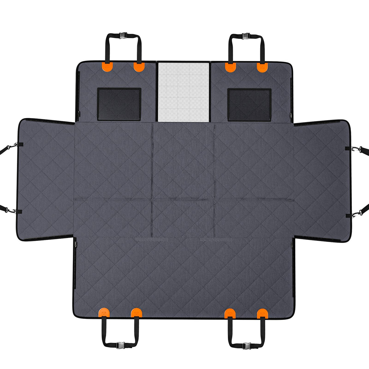 Premium Waterproof Back-Seat Cover – fully unfolded layout with side flaps