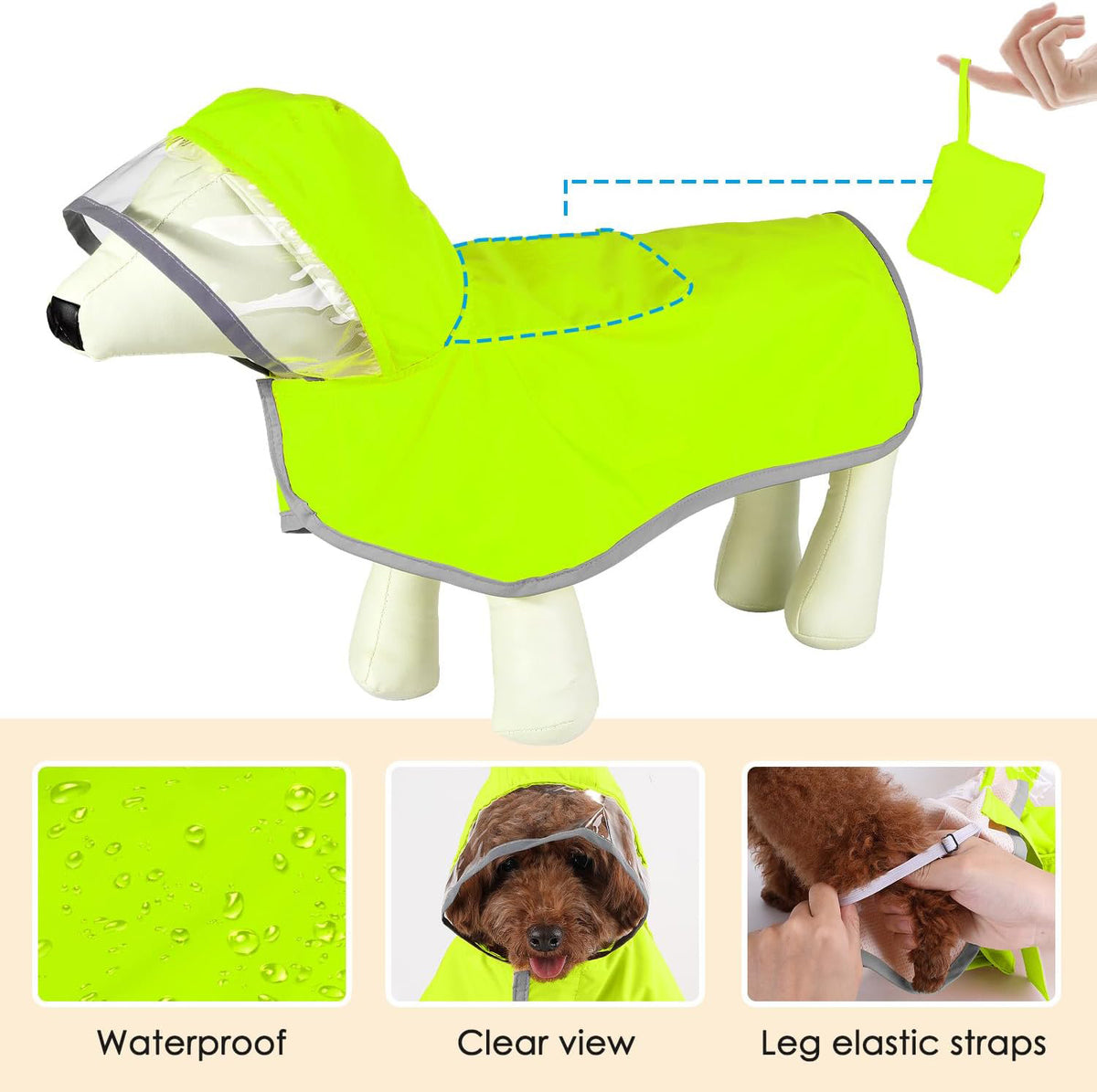 Hooded Dog Raincoat with Leash Opening