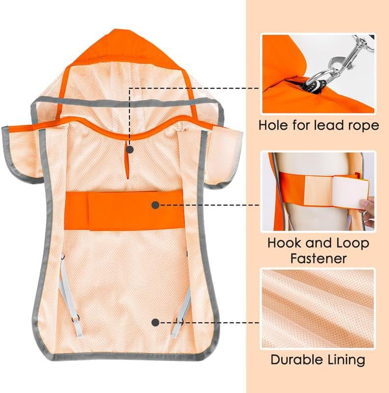 Hooded Dog Raincoat with Leash Opening