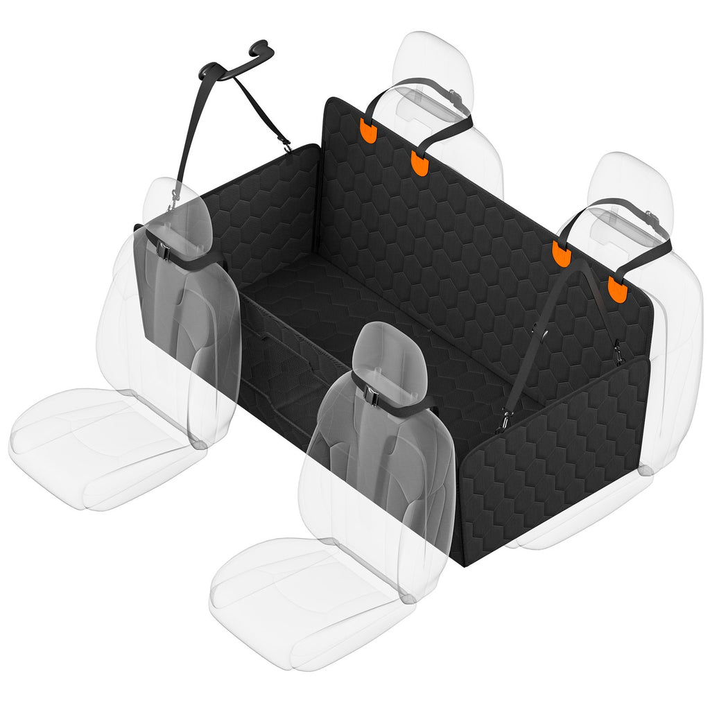 Heavy-Duty Back-Seat Cover – installed view with headrest straps and side flaps