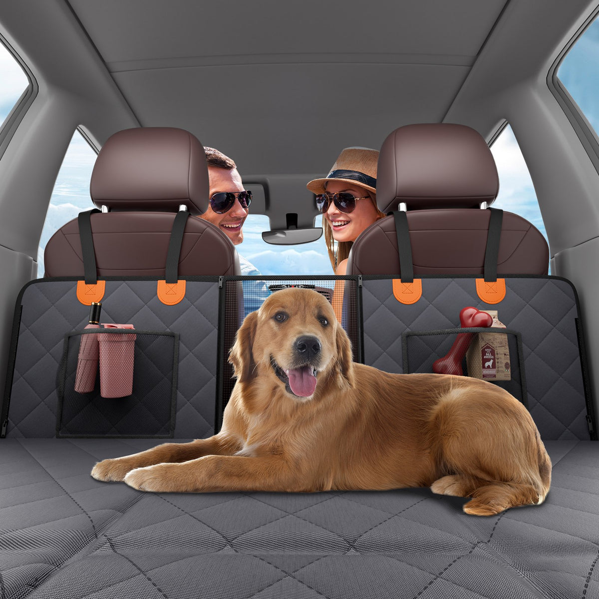 Premium Waterproof Back-Seat Cover – dog lying on the cover across the back seat