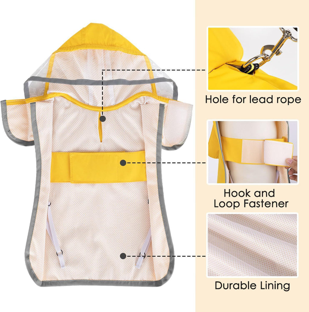 Hooded Dog Raincoat with Leash Opening