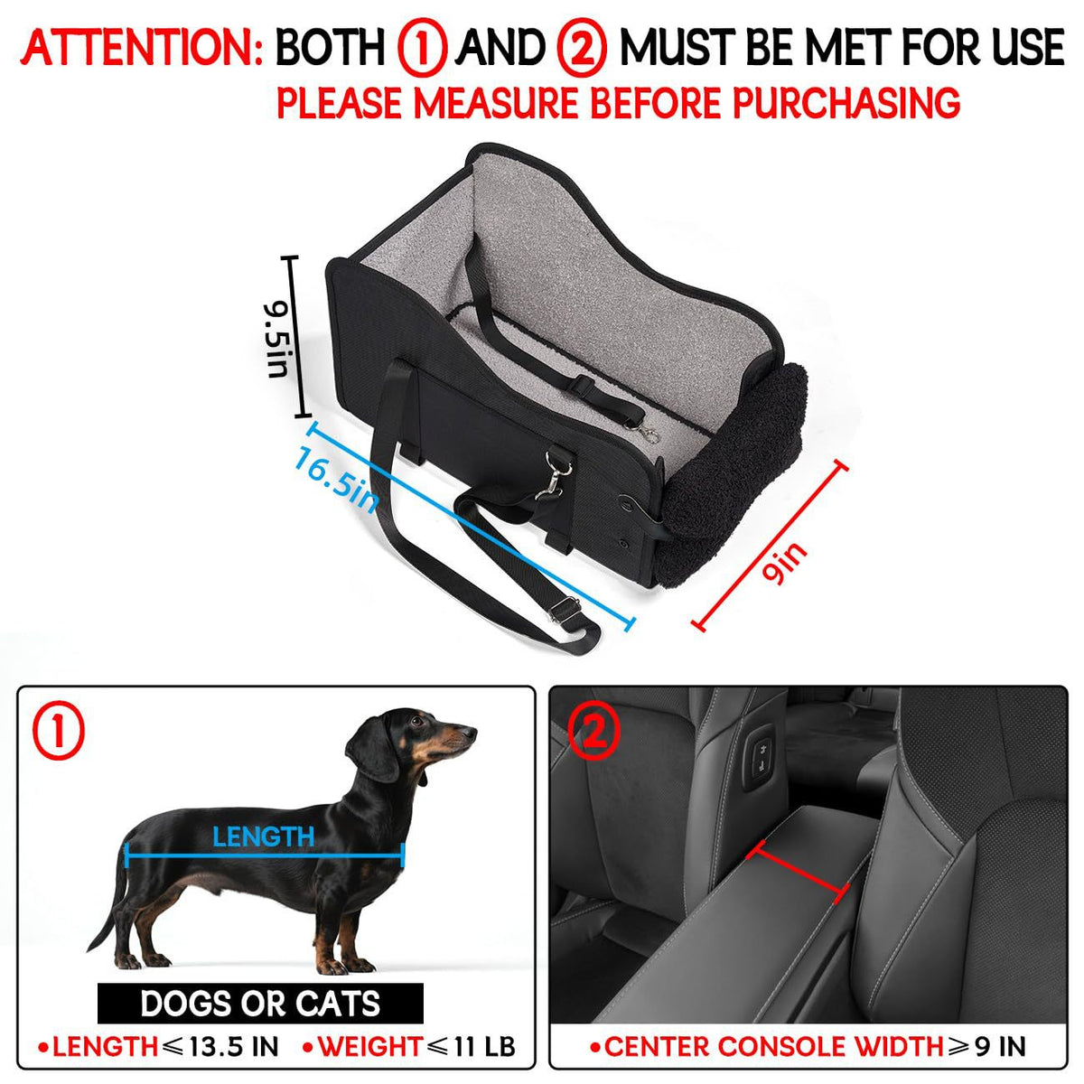 Padded Center Console Dog Seat with Pillow
