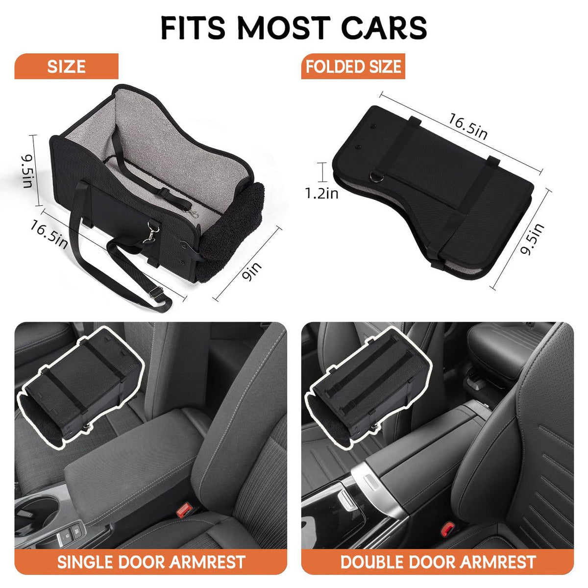 Padded Center Console Dog Seat with Pillow