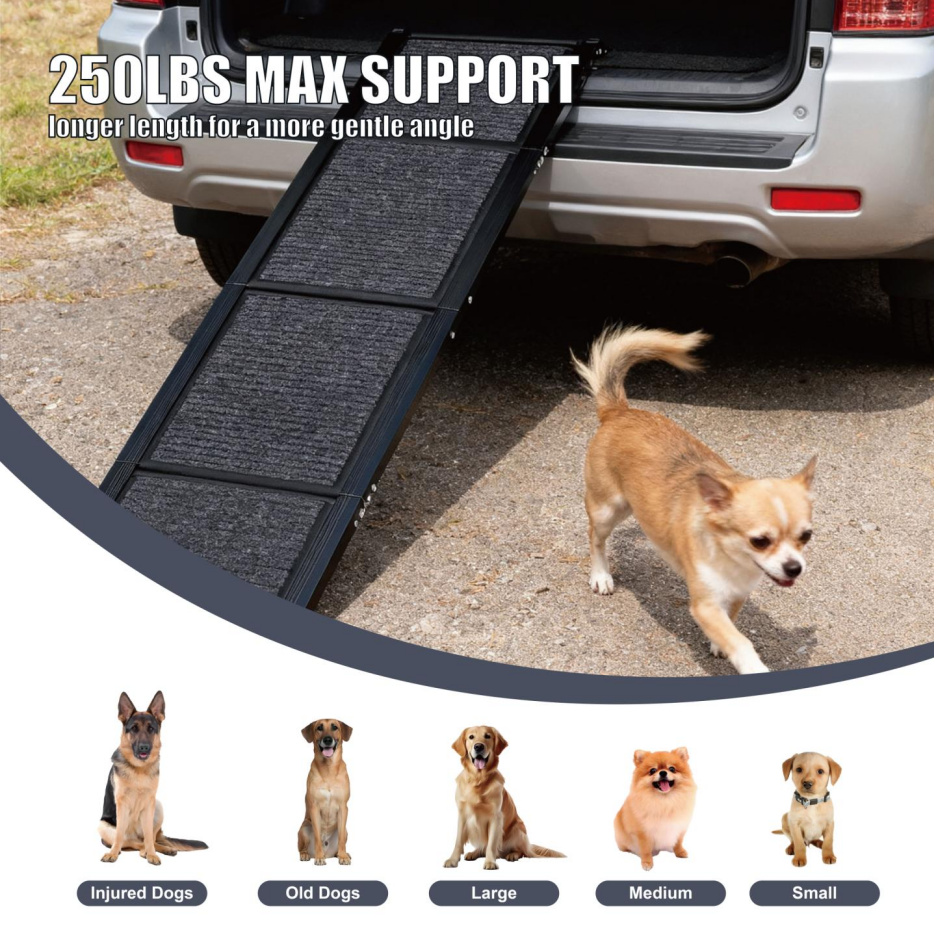Folding Aluminum Dog Ramp for Cars & SUVs, 65 in